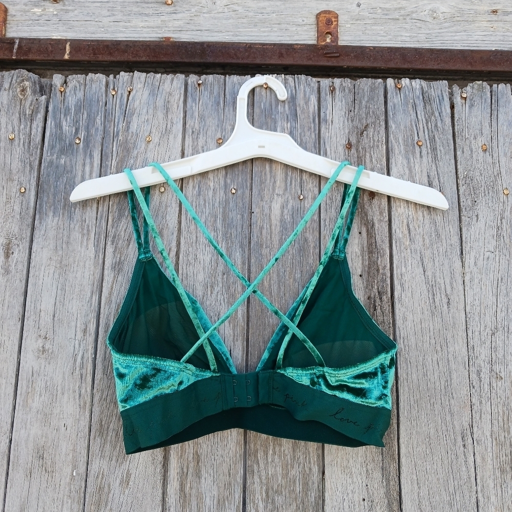 PINK Victoria's Secret VS Crushed Velvet  Bralette Emerald Green Womens Sz Small - Picture 3 of 6